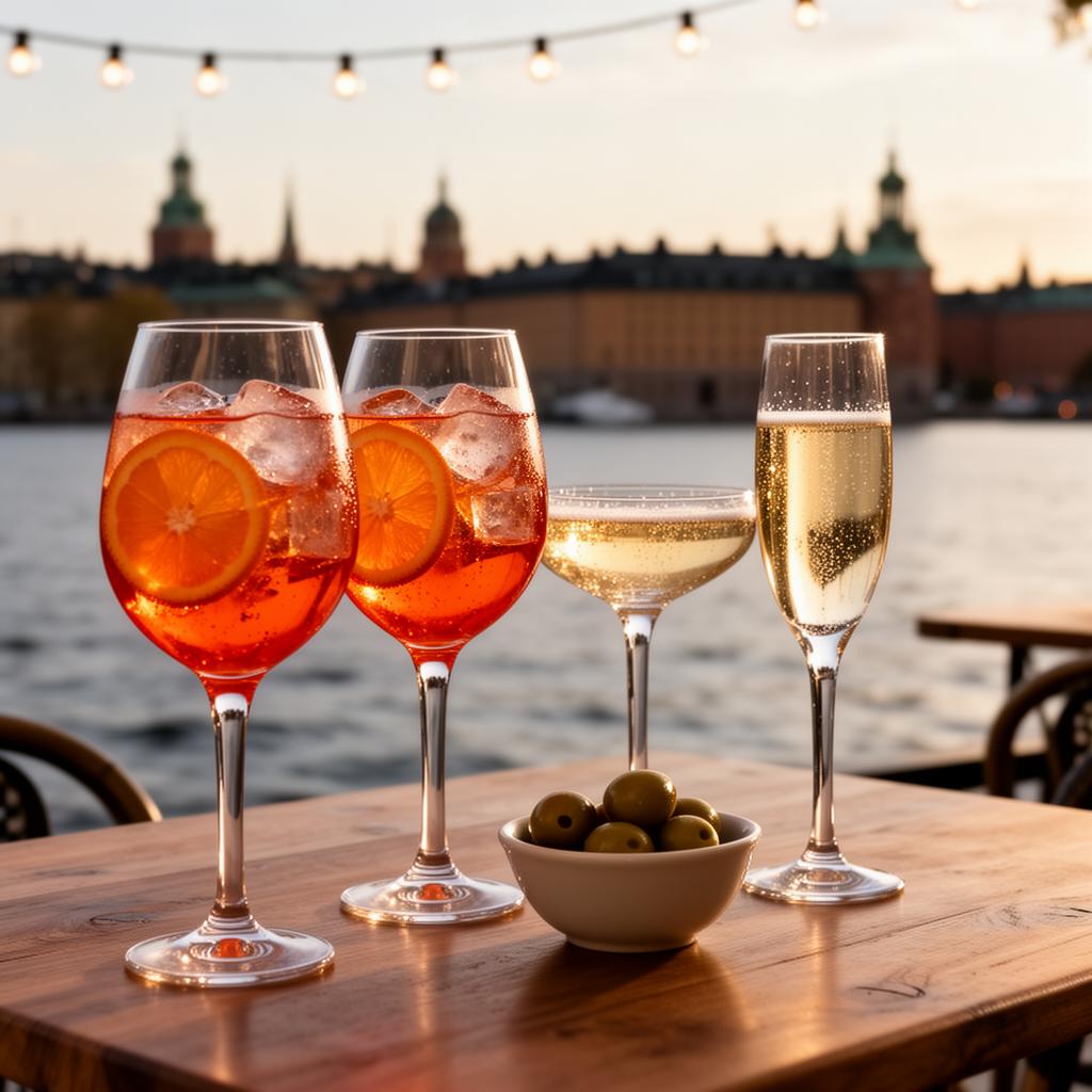 Aperol Spritz, champagne och prosecco vid Mälaren